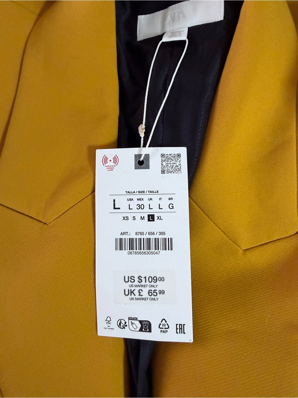 Zara Double Breasted Mustard Blazer Shoulder Pads NWT Large Blogger Fav 8765/656 - Picture 6 of 8
